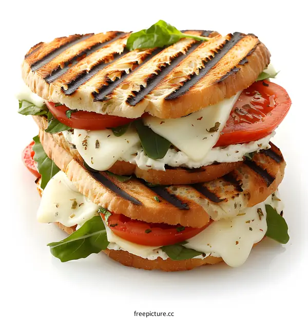 A delicious sandwich with cheese, tomato and basil