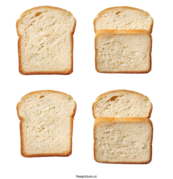 [Transparent Background PNG]Four Slices of White Bread on a White Background