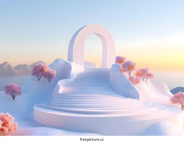 White Archway Staircase Leading to the Sky