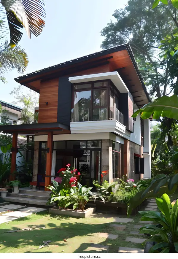 Modern House With Wooden Exterior And Green Garden
