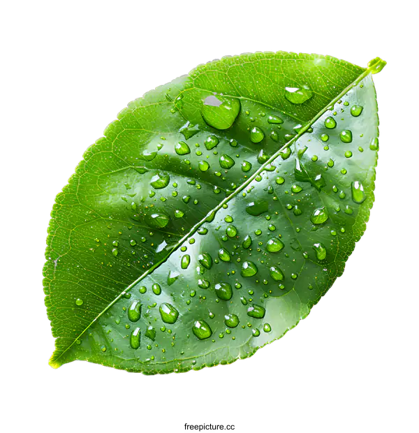 [Transparent Background PNG]Green Leaf With Water Drops