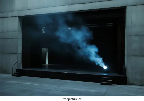 Stage with Smoke and Light Creating an Abstract Artistic Atmosphere