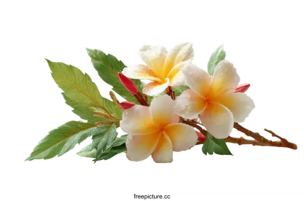 [Transparent Background PNG]Beautiful Plumeria Flowers with Water Drops