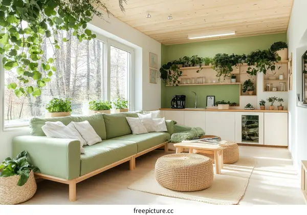 Modern Cozy Living Room with Greenery