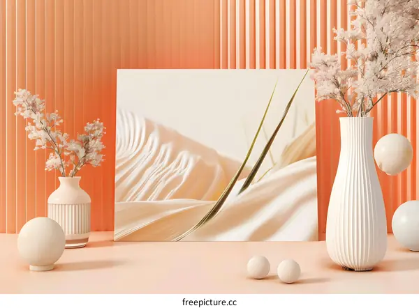 Abstract Minimalist Still Life with Dried Flowers and Geometric Shapes