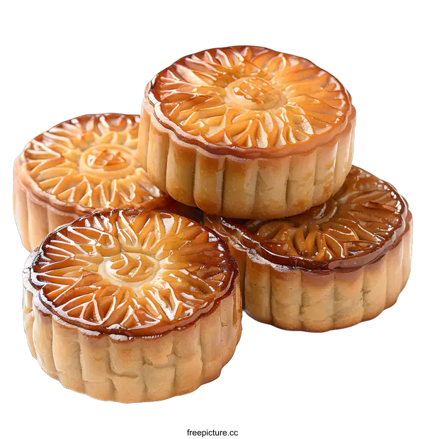 [Transparent Background PNG]Four mooncakes on a white background