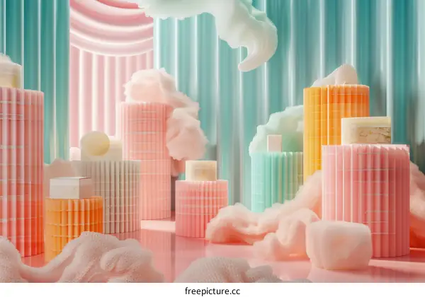 Pastel Colored Cylindrical Display Stand Scene