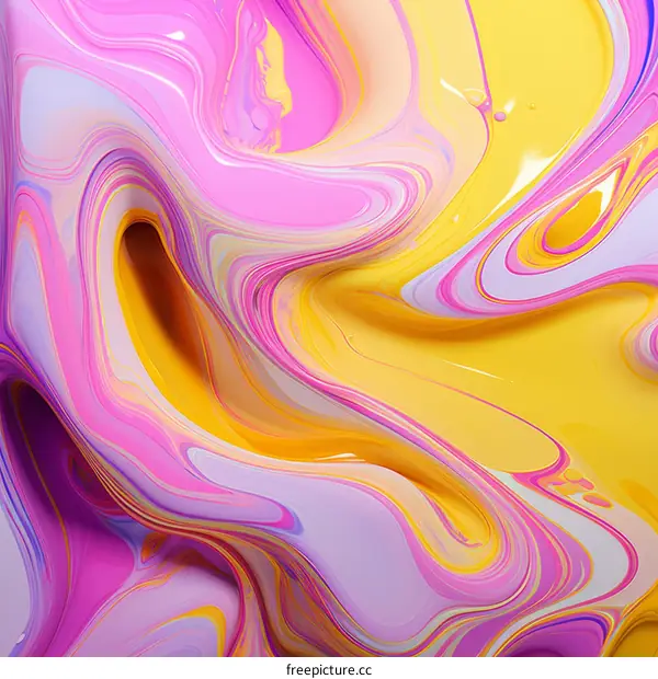 Colorful abstract painting with vibrant swirls of pink, yellow, and purple