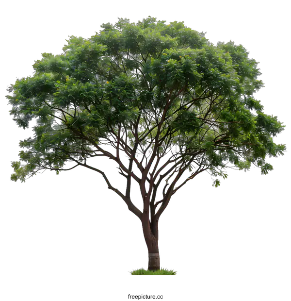 [Transparent Background PNG]Green Tree with Branches and White Background