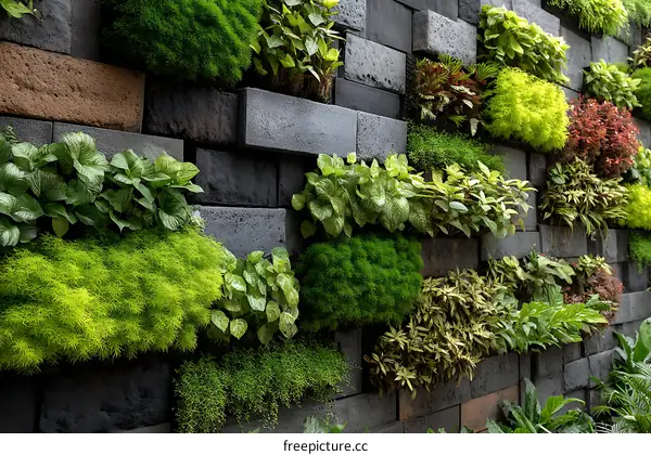 Vertical Garden Wall with Diverse Plants