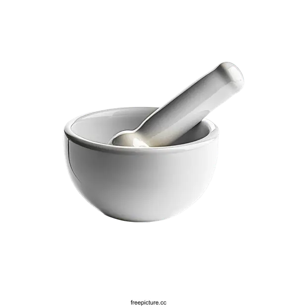 [Transparent Background PNG]White Ceramic Mortar and Pestle