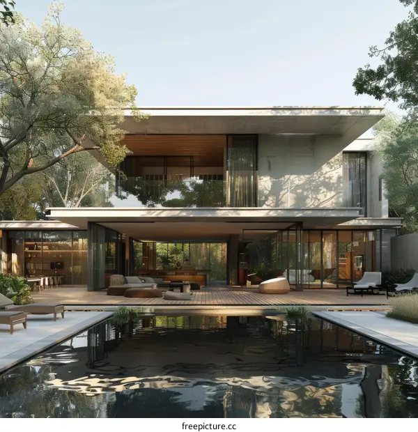 Modern luxury house with pool and large glass windows