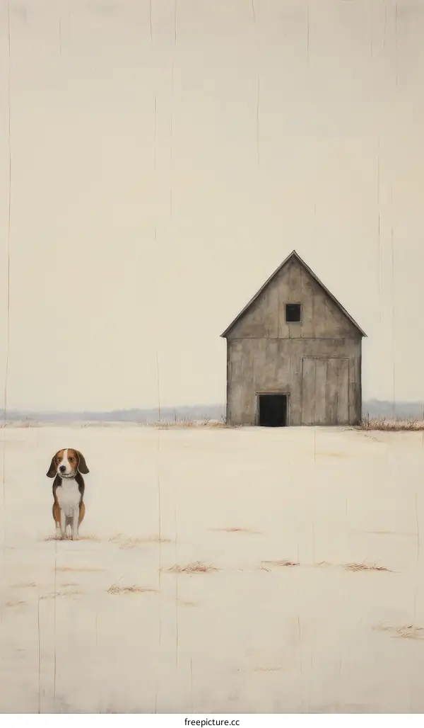 A Beagle Dog Standing in a Snowy Field