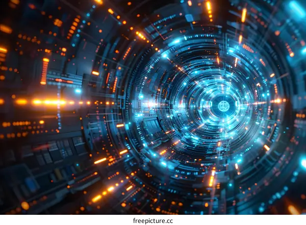 Abstract Digital Technology Background with Circular Neon Lights