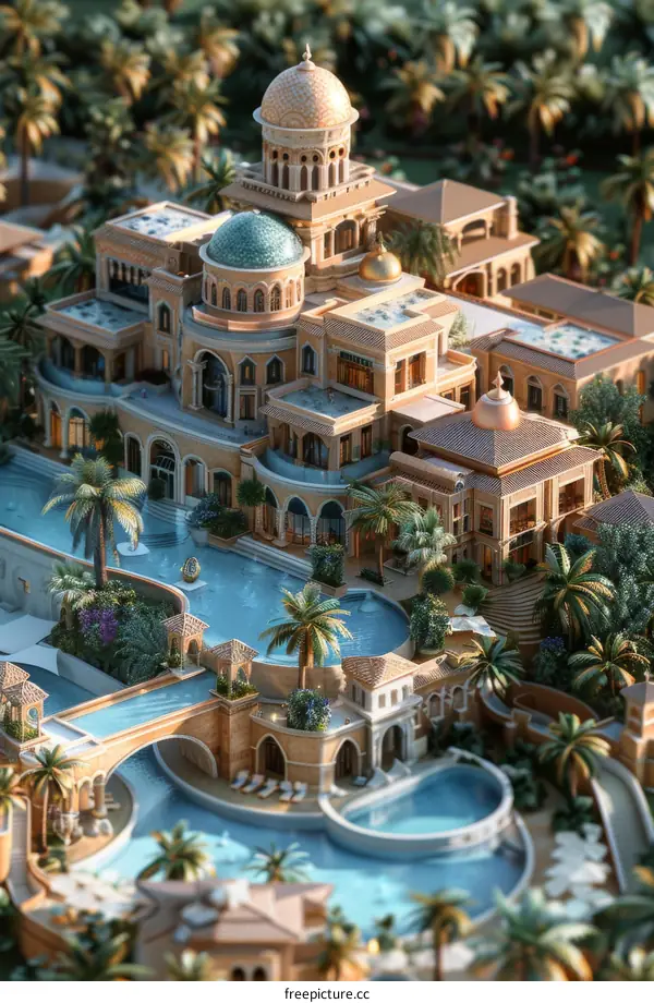 Architectural Model of a Luxurious Resort in a Desert Oasis