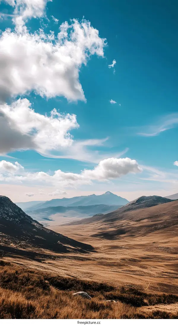 Mountain Valley with Blue Sky and White Clouds