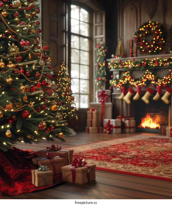 Christmas Tree by the Fireplace
