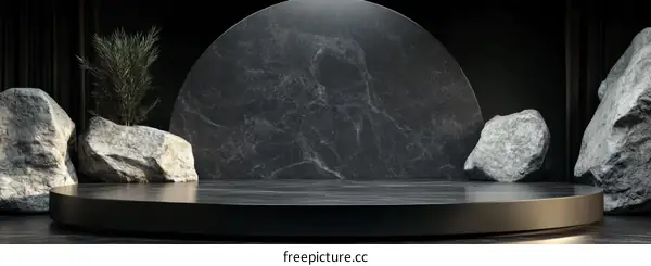 Dark Marble Podium Display with Rocks