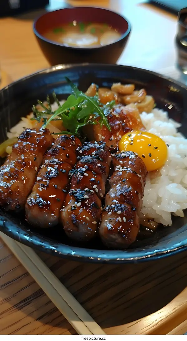 Unagi Donburi with Egg Yolk and Soup