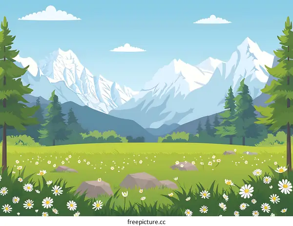 Beautiful Mountain View Landscape Illustration