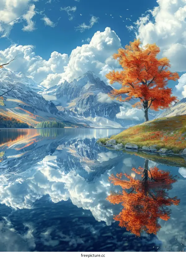 Autumn Colors Reflected in a Serene Mountain Lake