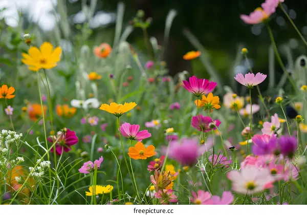 Colorful Cosmos Flowers in a Meadow