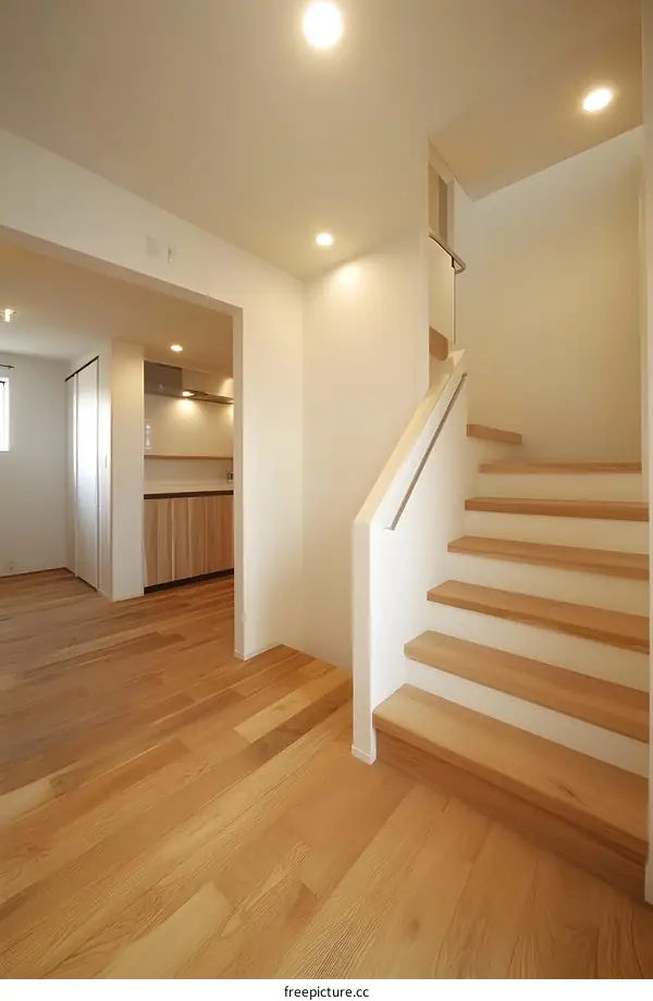 Modern Minimalist Wooden Staircase in a Luxury Home Interior