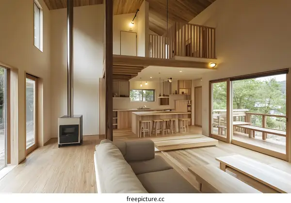 Modern Open Plan Home Design With Natural Wood Interior