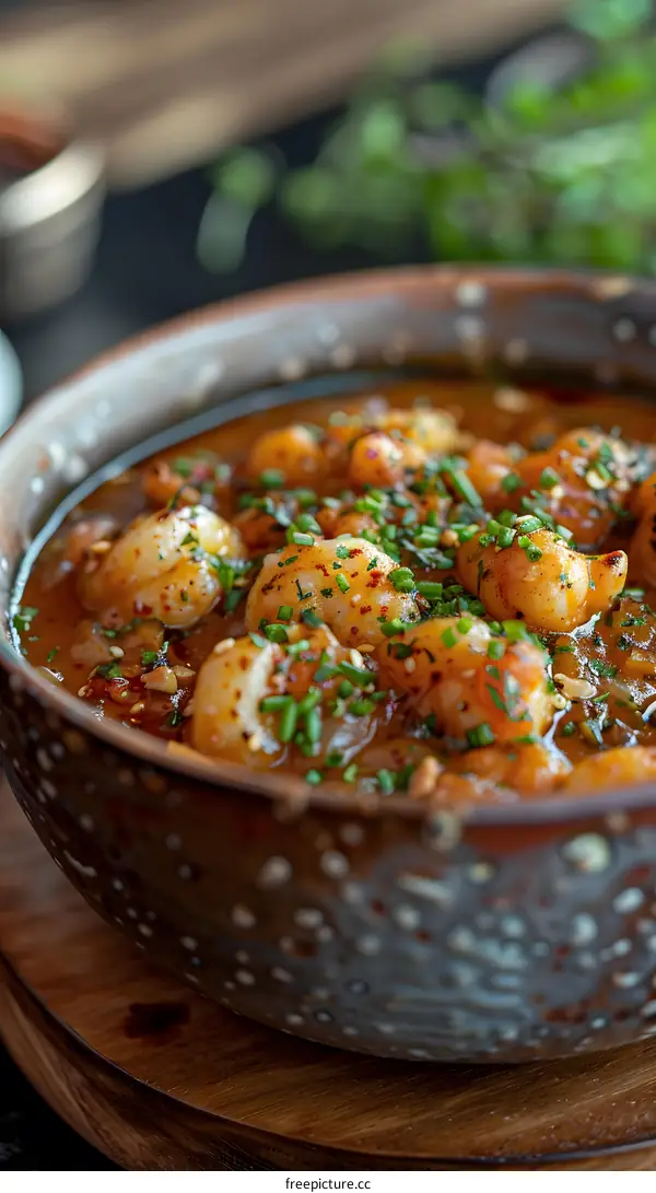 A bowl of delicious shrimp soup with chives on top