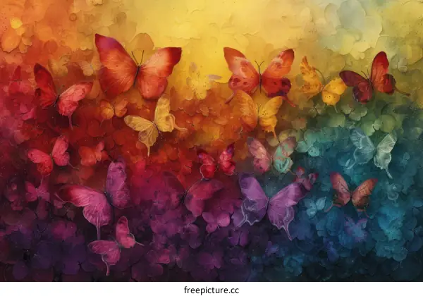 Colorful butterflies with watercolor background