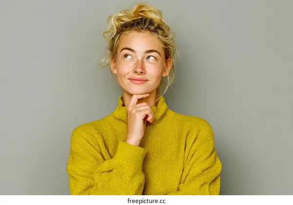 Thoughtful Woman in Mustard Yellow Sweater