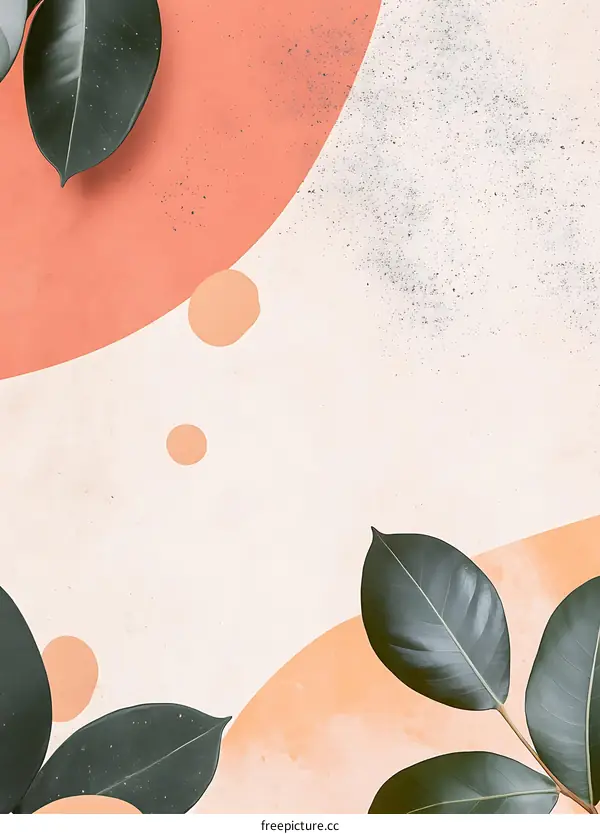 Abstract Background with Green Leaves and Orange Shapes