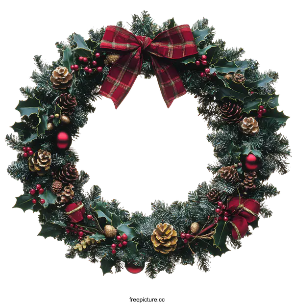[Transparent Background PNG]Christmas Wreath Decorated with Fir and Holly
