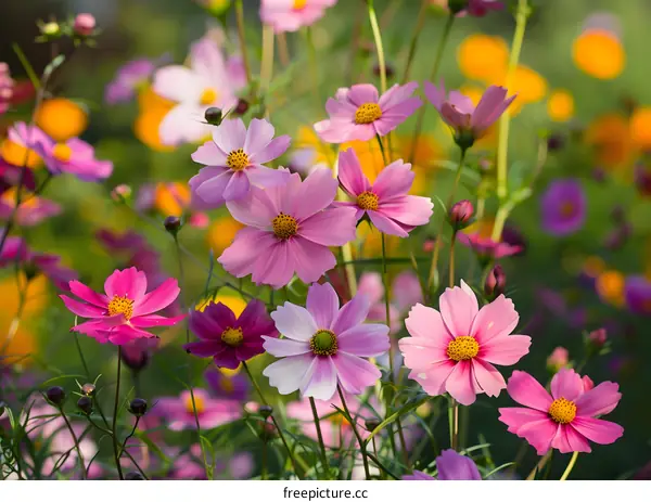 Colorful Cosmos Flowers in a Garden