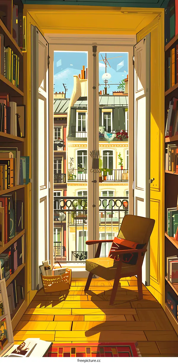 Sunny Day View from Bookcase Room in Paris
