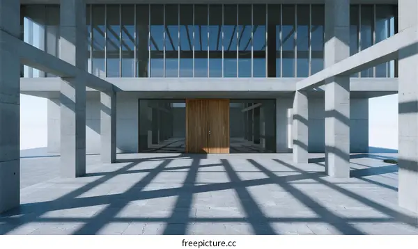 Modern Architectural Design with Glass Facade and Concrete Structure