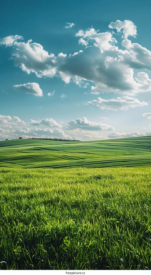 Green rolling hills under a blue sky with white clouds