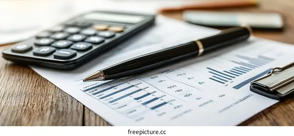 Business Financial Documents and Calculators on Wooden Table