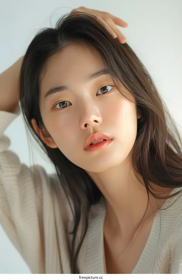 Portrait of a Young Asian Woman With Long Hair