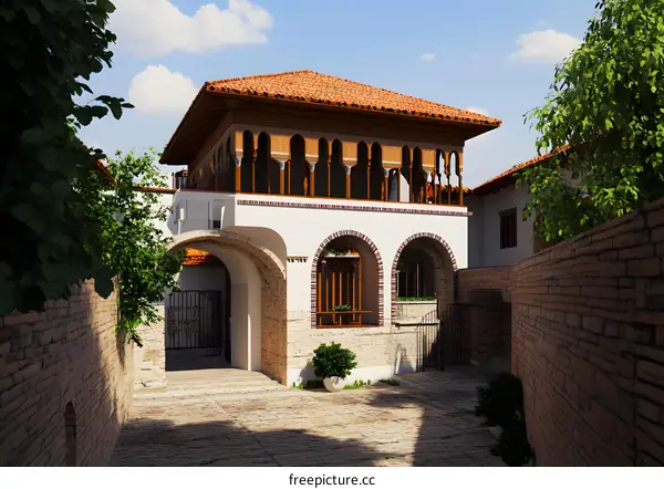 White Wall Archway Entrance to Spanish Style Building