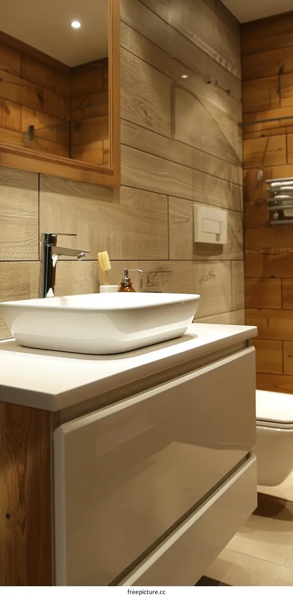 Modern Bathroom Vanity with Wooden Accents