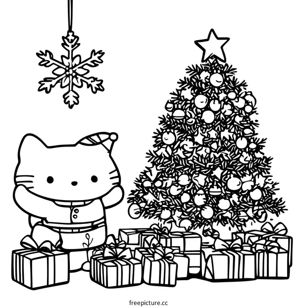 Cute Cat Celebrates Christmas with a Decorated Christmas Tree