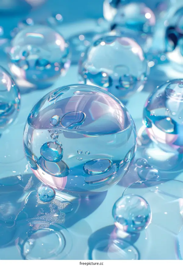 Abstract Blue Sphere Liquid Bubbles