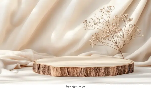 Natural Wooden Display Stand with Dried Flowers