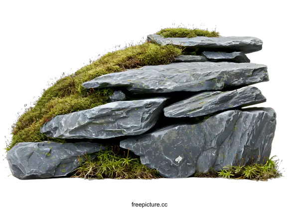 [Transparent Background PNG]Green Moss Growing on Grey Stones