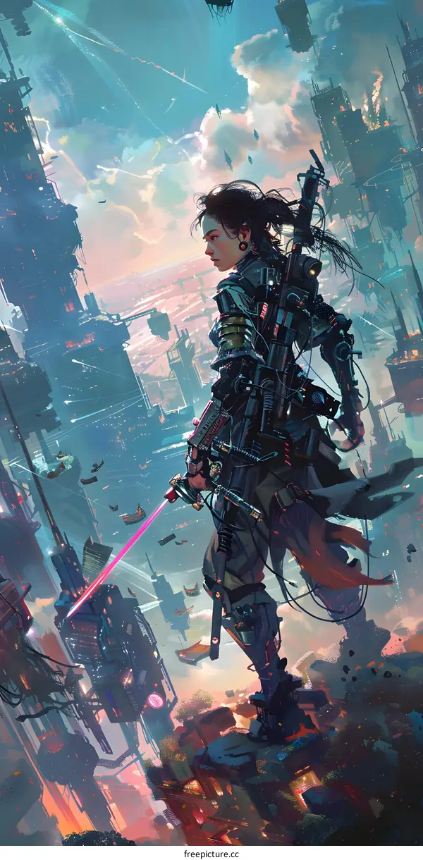 Cyberpunk Cityscape with Female Character