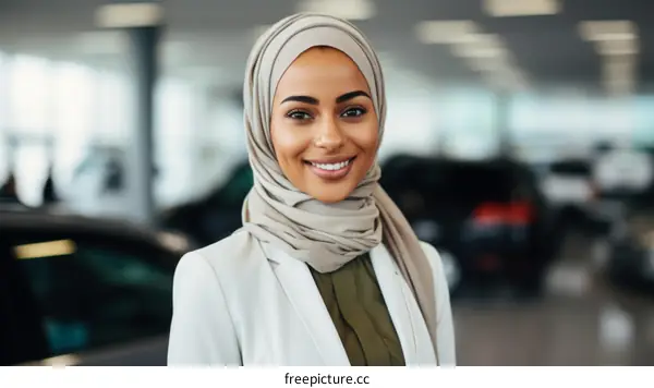 Portrait of a young Muslim woman wearing a head scarf and smiling