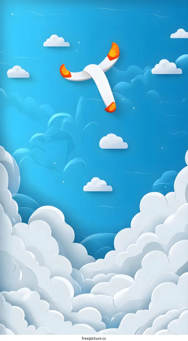 Paper Airplane Flying in the Clouds