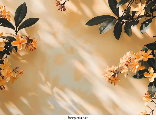 White Flowers on Yellow Wall with Sunbeams