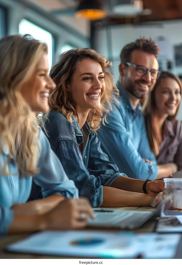 A group of people are having a meeting in the office